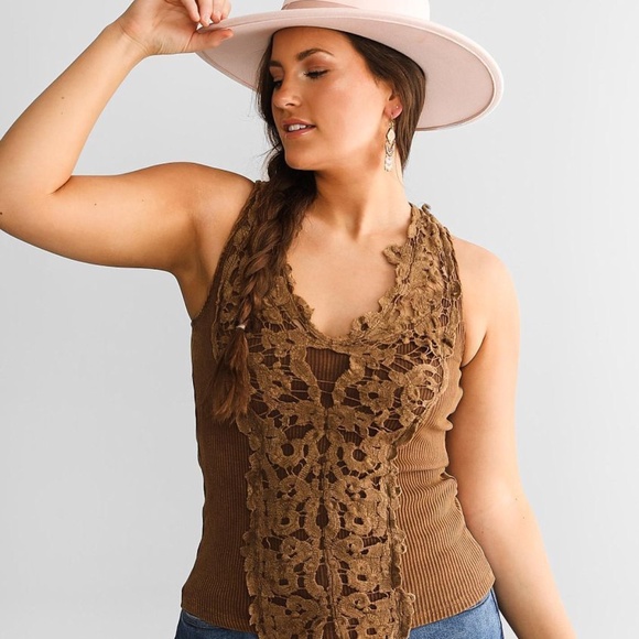 Crochet Trim Washed Tank Top - Picture 1 of 7